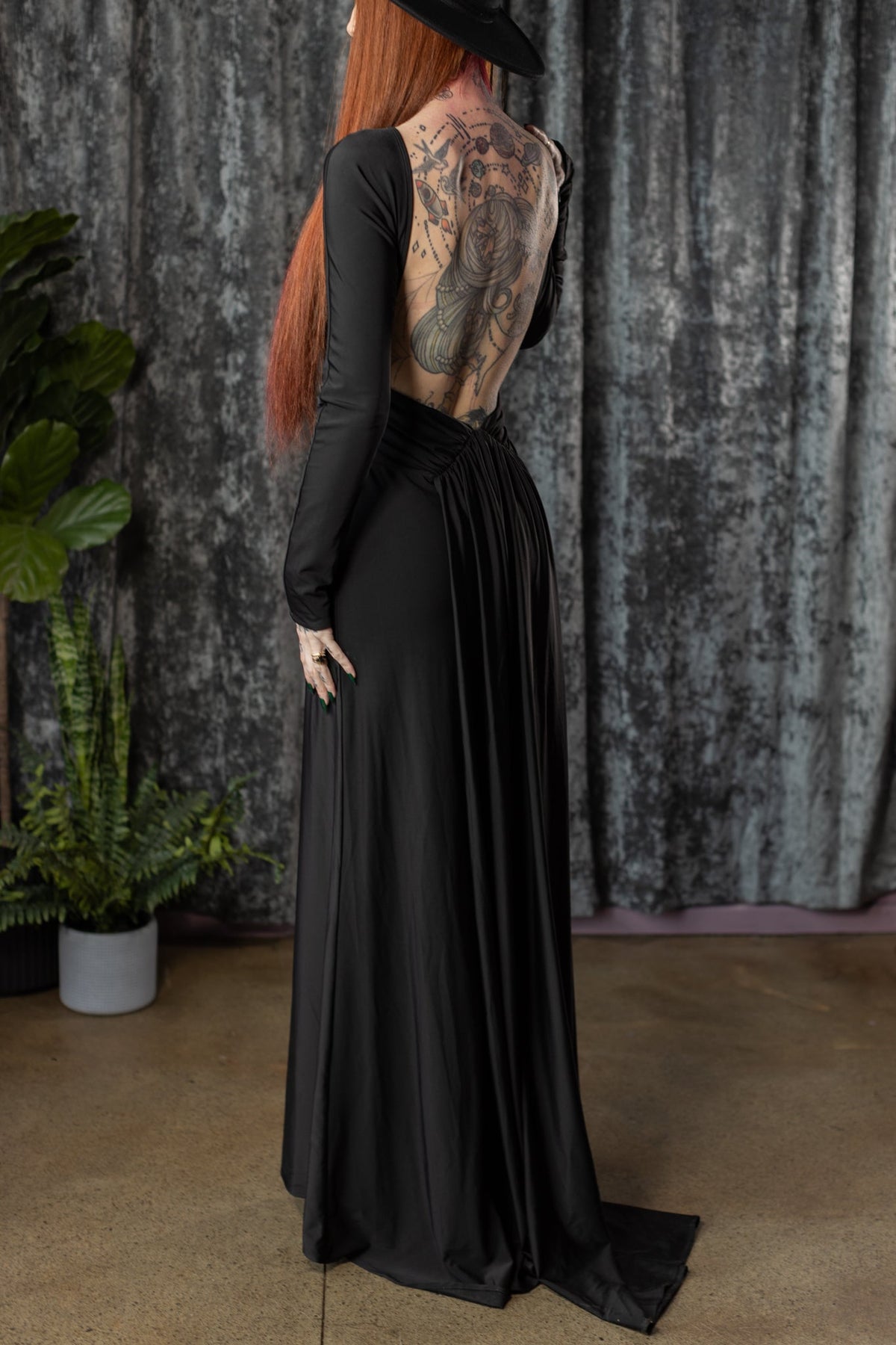 HELENA - Open back maxi dress with train - Ready to ship