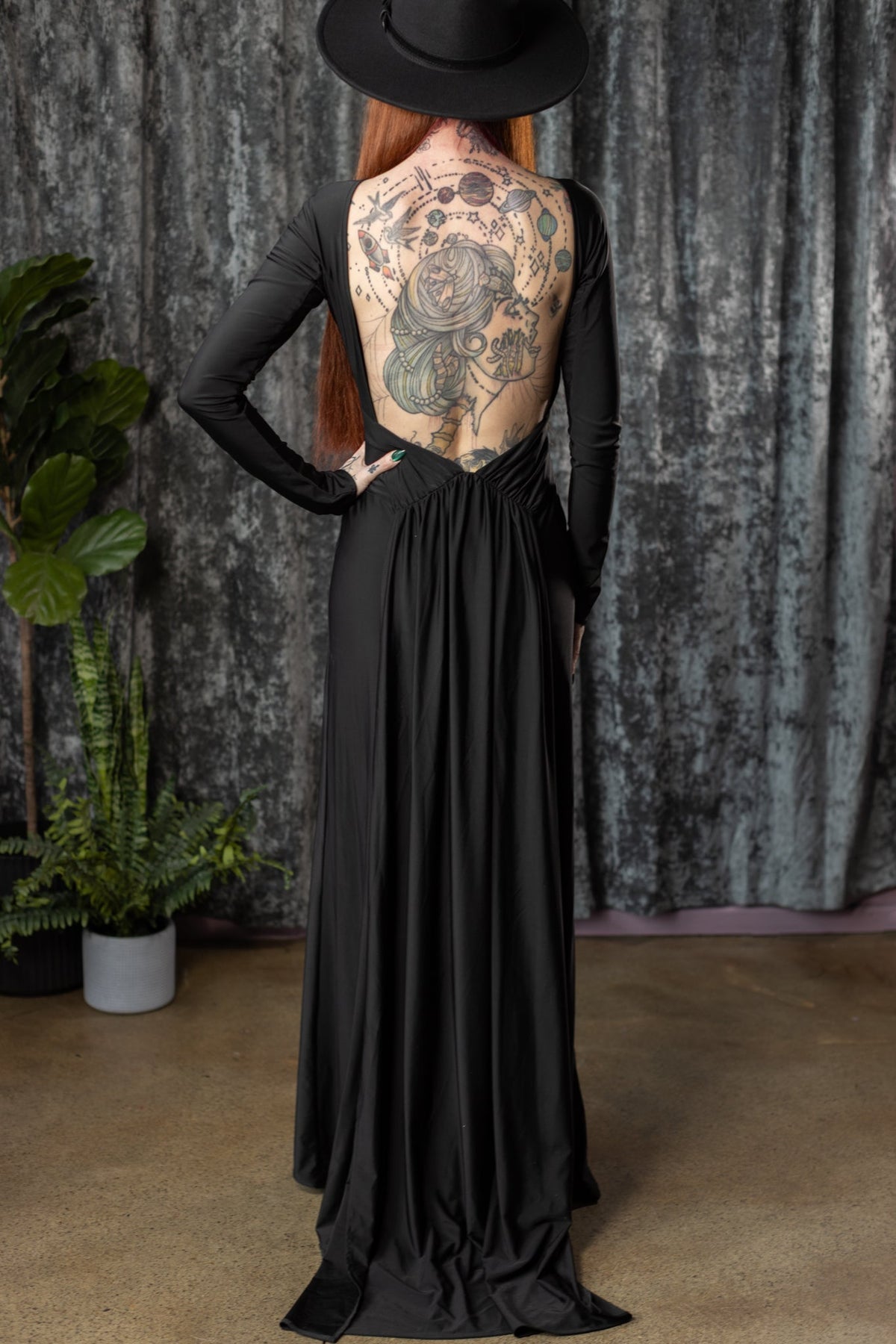 HELENA - Open back maxi dress with train - Ready to ship