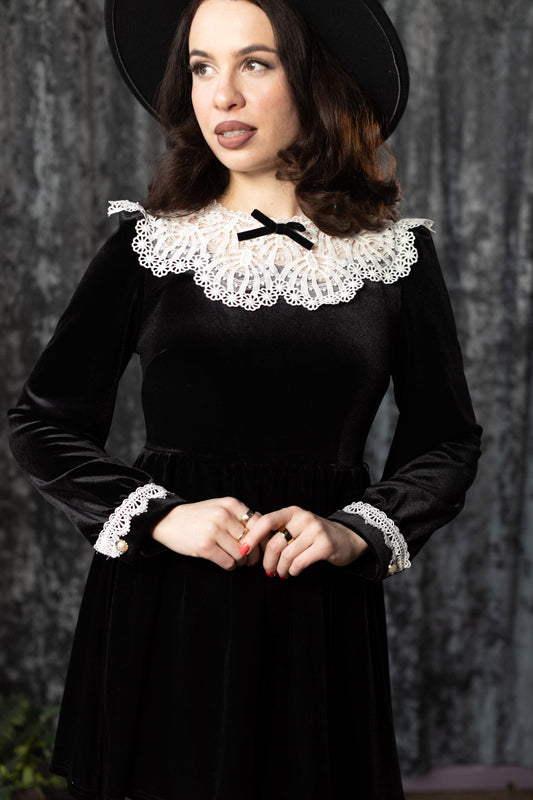 ELORA - Velvet mini dress with collar - READY TO SHIP