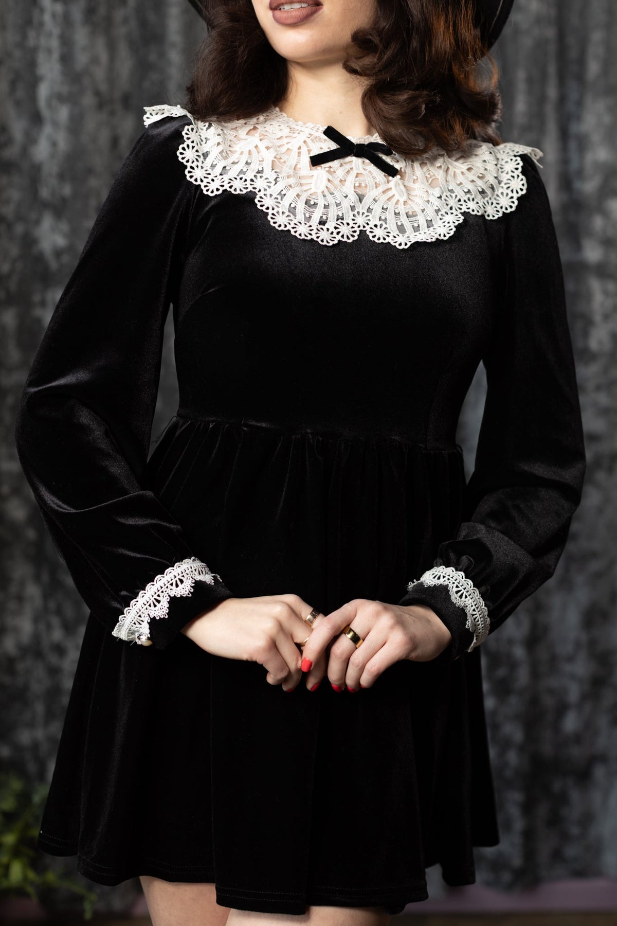 ELORA - Velvet mini dress with collar - READY TO SHIP