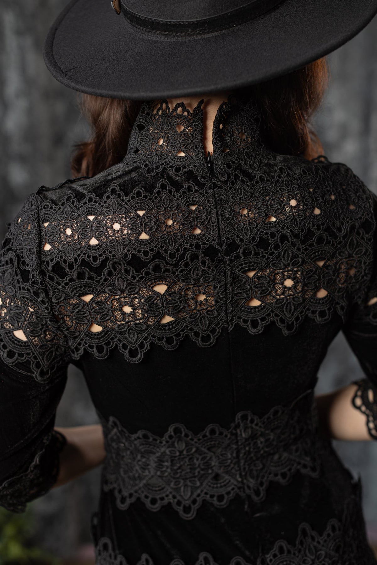 ELOWYN - Velvet and lace tiered maxi dress - READY TO SHIP