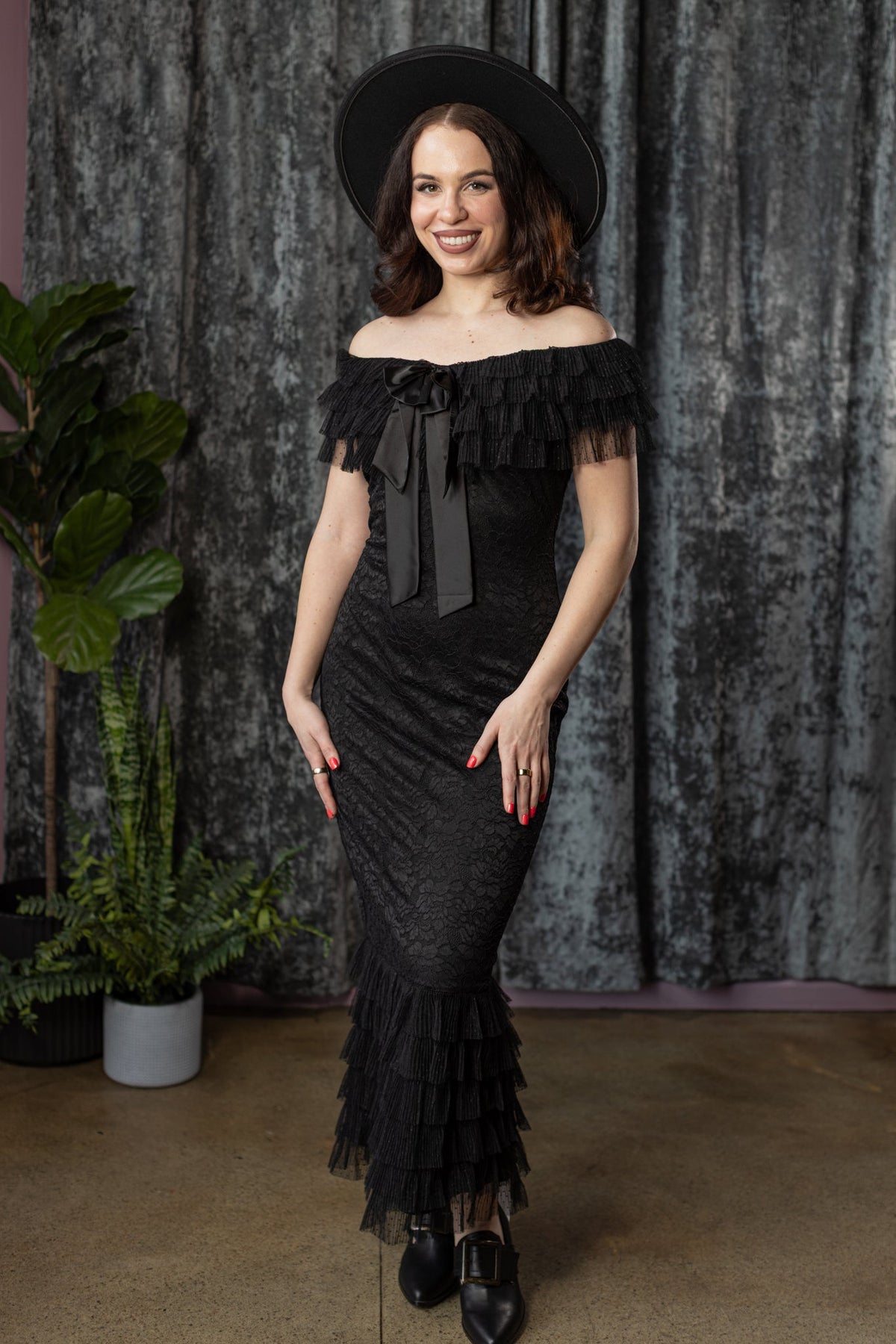 WILHELMINA - off the shoulder lace ruffle dress - Ready to Ship