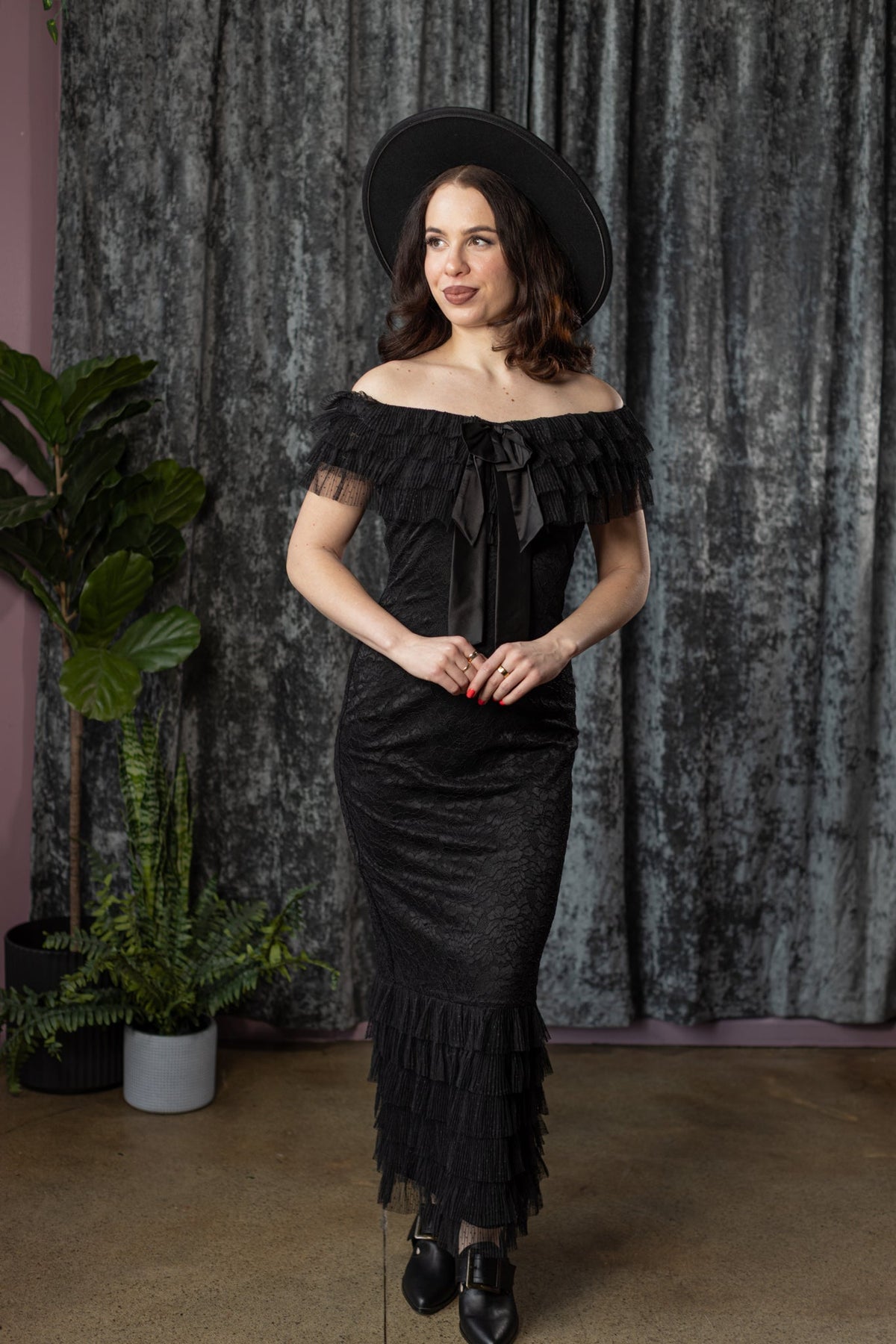 WILHELMINA - off the shoulder lace ruffle dress - Ready to Ship