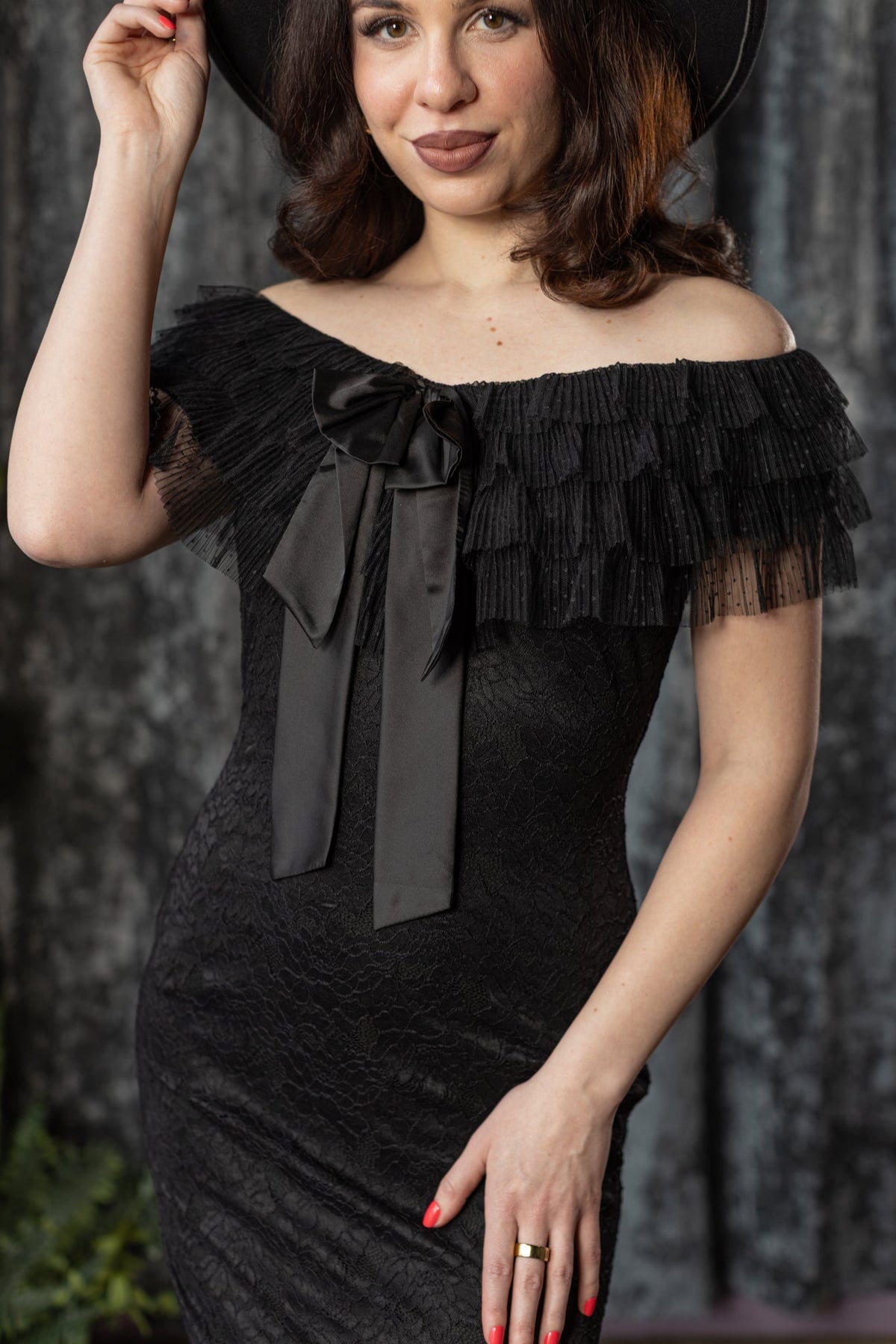 WILHELMINA - off the shoulder lace ruffle dress - Ready to Ship
