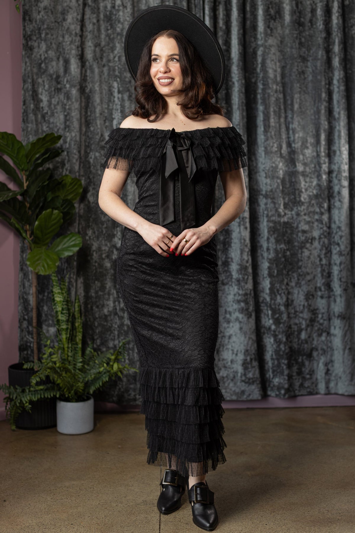 WILHELMINA - off the shoulder lace ruffle dress - Ready to Ship