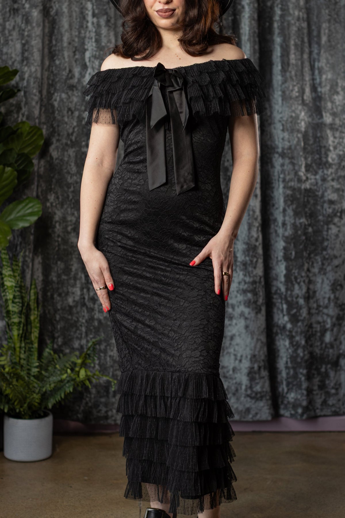WILHELMINA - off the shoulder lace ruffle dress - Ready to Ship