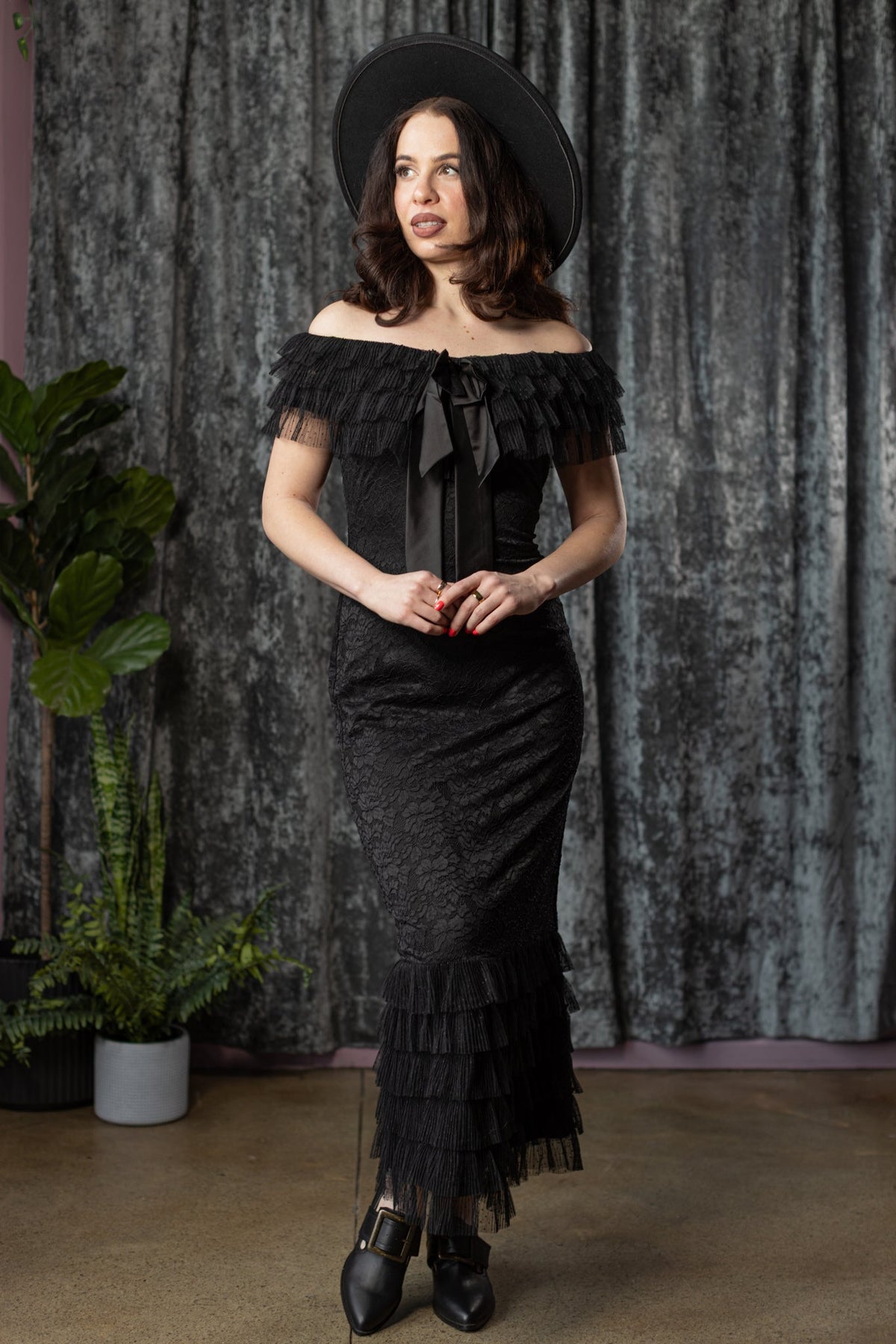WILHELMINA - off the shoulder lace ruffle dress - Ready to Ship