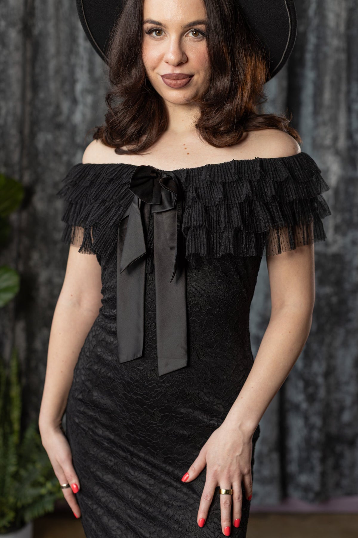 WILHELMINA - off the shoulder lace ruffle dress - Ready to Ship
