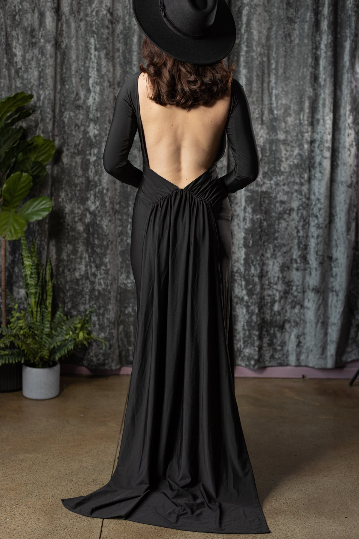 HELENA - Open back maxi dress with train - Ready to ship