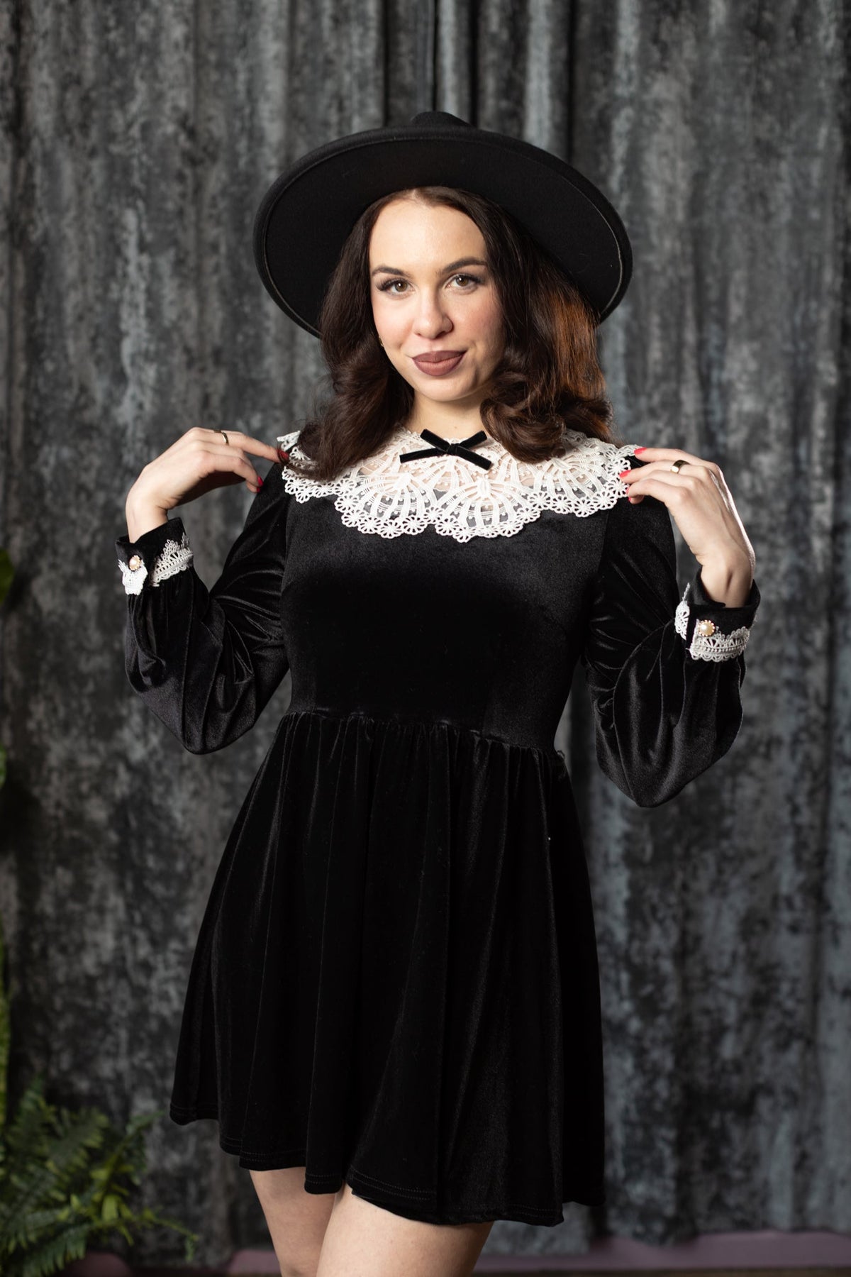 ELORA - Velvet mini dress with collar - READY TO SHIP