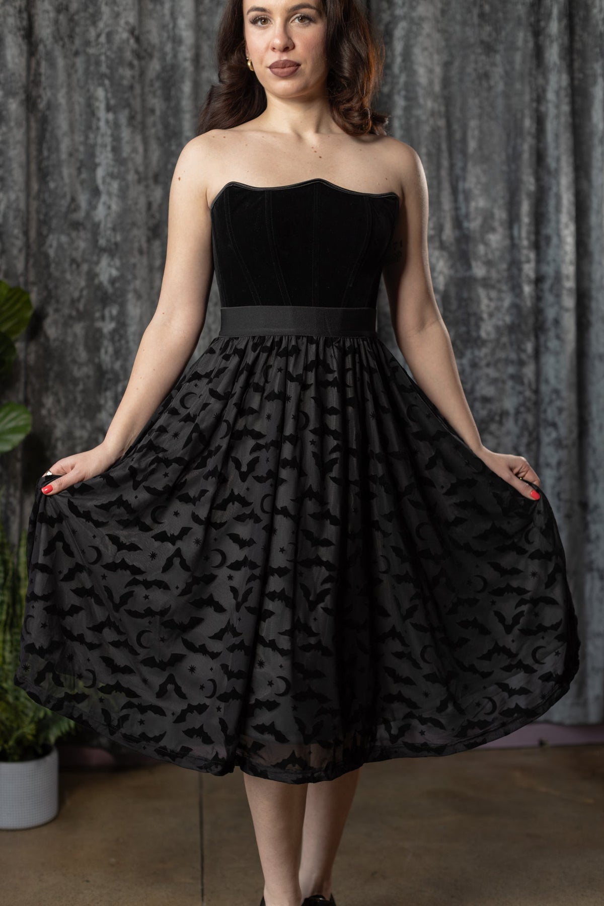 The DRAVEN Skirt  - Velvet Spider BAT flocked Full SKIRT - READY TO SHIP