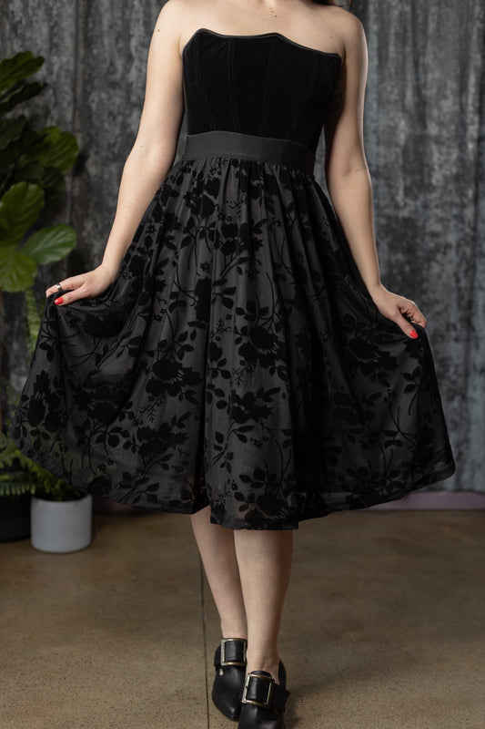 The MYSTERIA Skirt  - Velvet flocked GOTHIC FLORAL Full SKIRT - READY TO SHIP