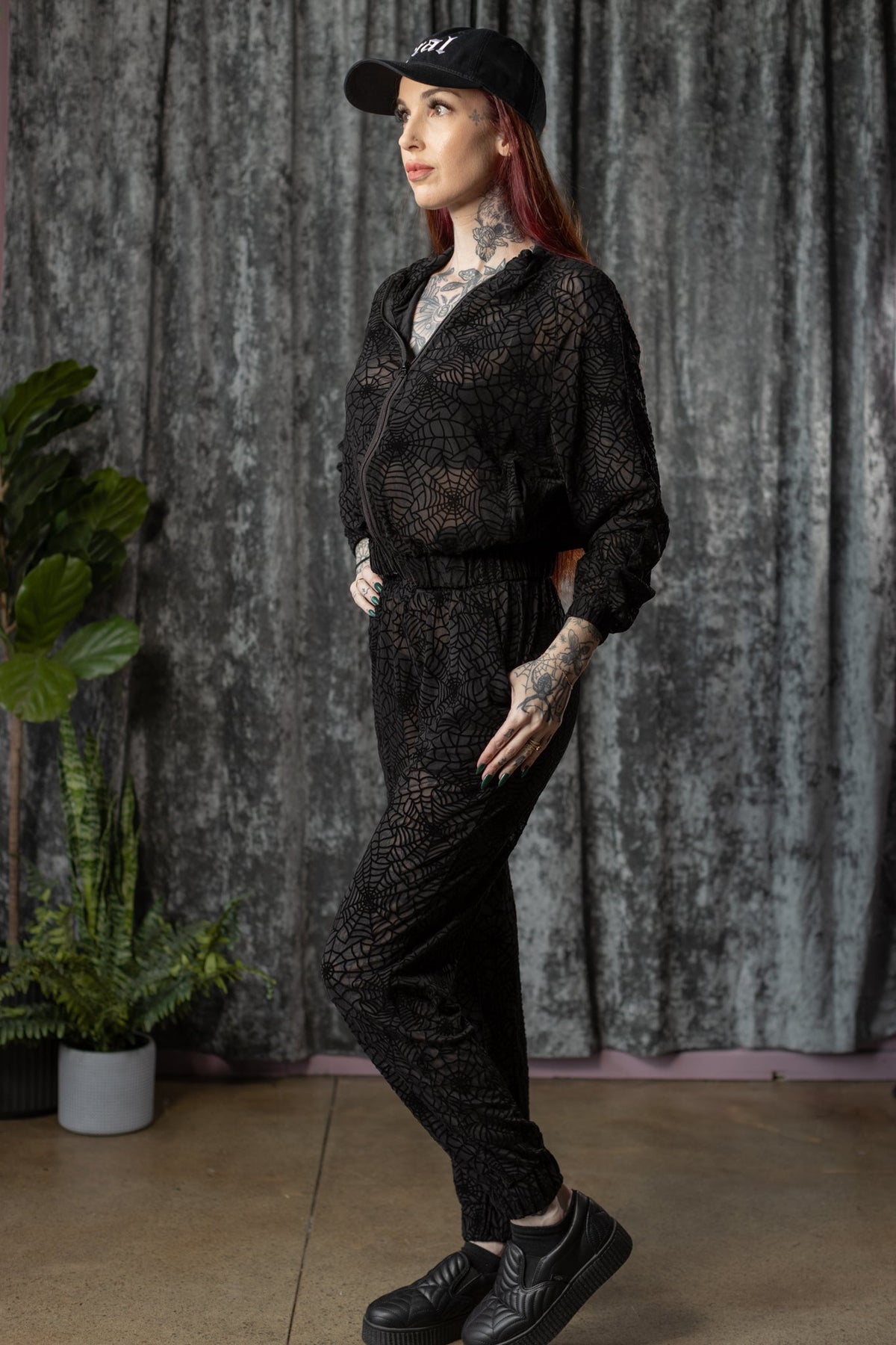 The SINFUL Track Suit Set - WEBS - Sheer Velvet Flocked Web Track Jacket & Jogger Set - READY TO SHIP