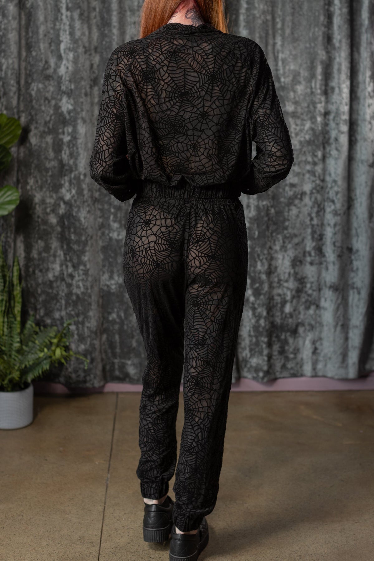 The SINFUL Track Suit Set - WEBS - Sheer Velvet Flocked Web Track Jacket & Jogger Set - READY TO SHIP