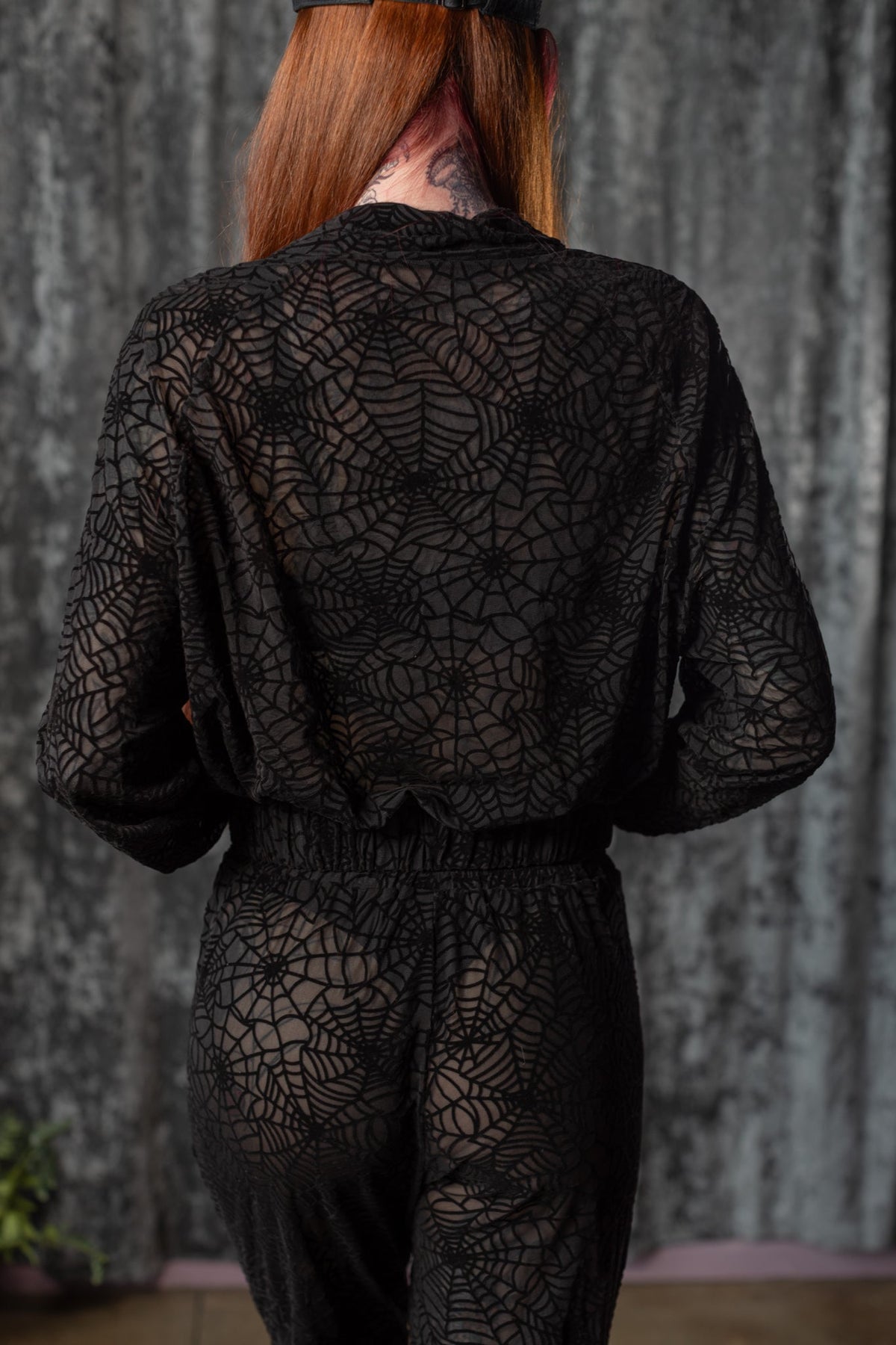 The SINFUL Track Suit Set - WEBS - Sheer Velvet Flocked Web Track Jacket & Jogger Set - READY TO SHIP