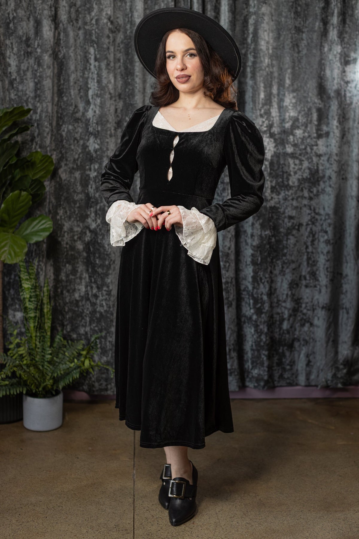 CORA - Velvet mourning midi dress - READY TO SHIP
