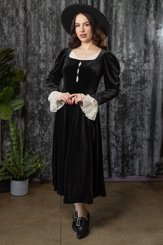 CORA - Velvet mourning midi dress - READY TO SHIP