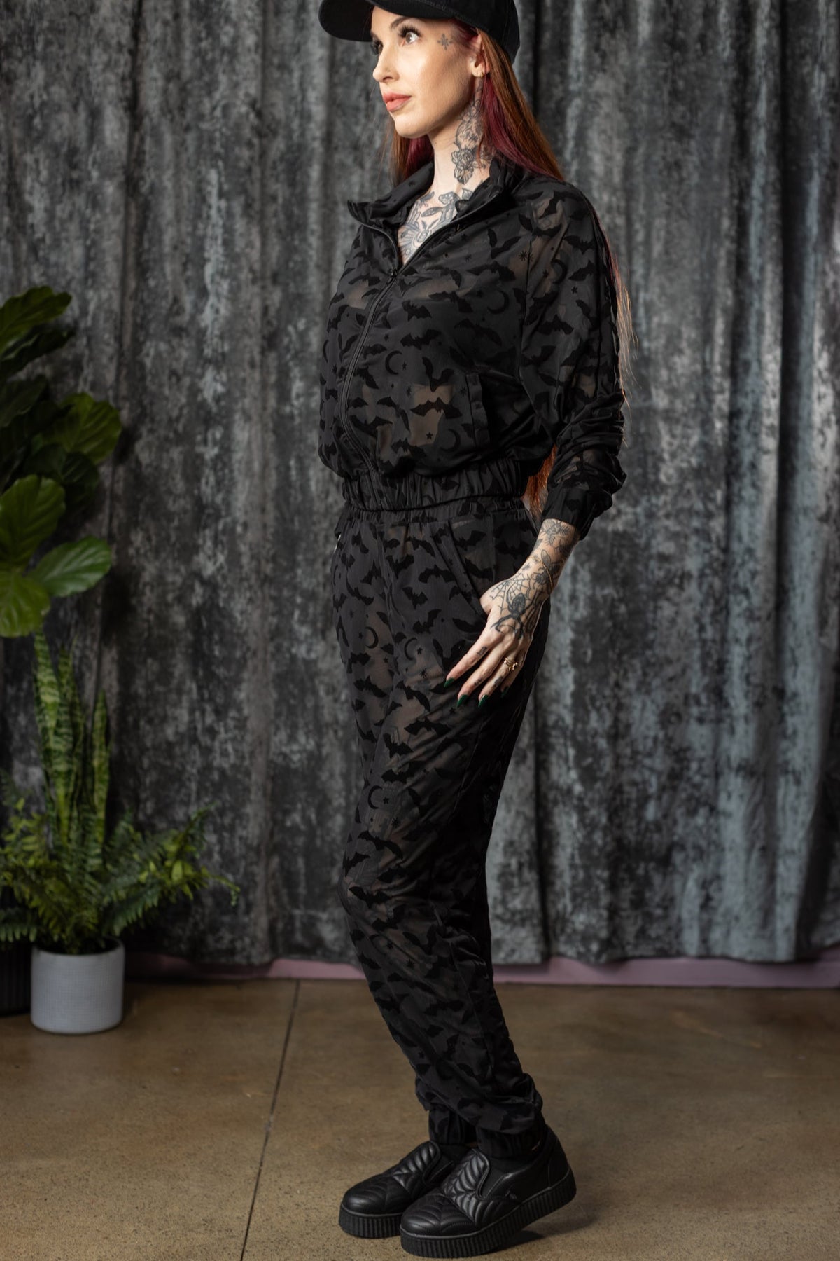 The SINFUL Track Suit Set - BATS - Sheer Velvet Flocked Bat Track Jacket & Jogger Set - READY TO SHIP