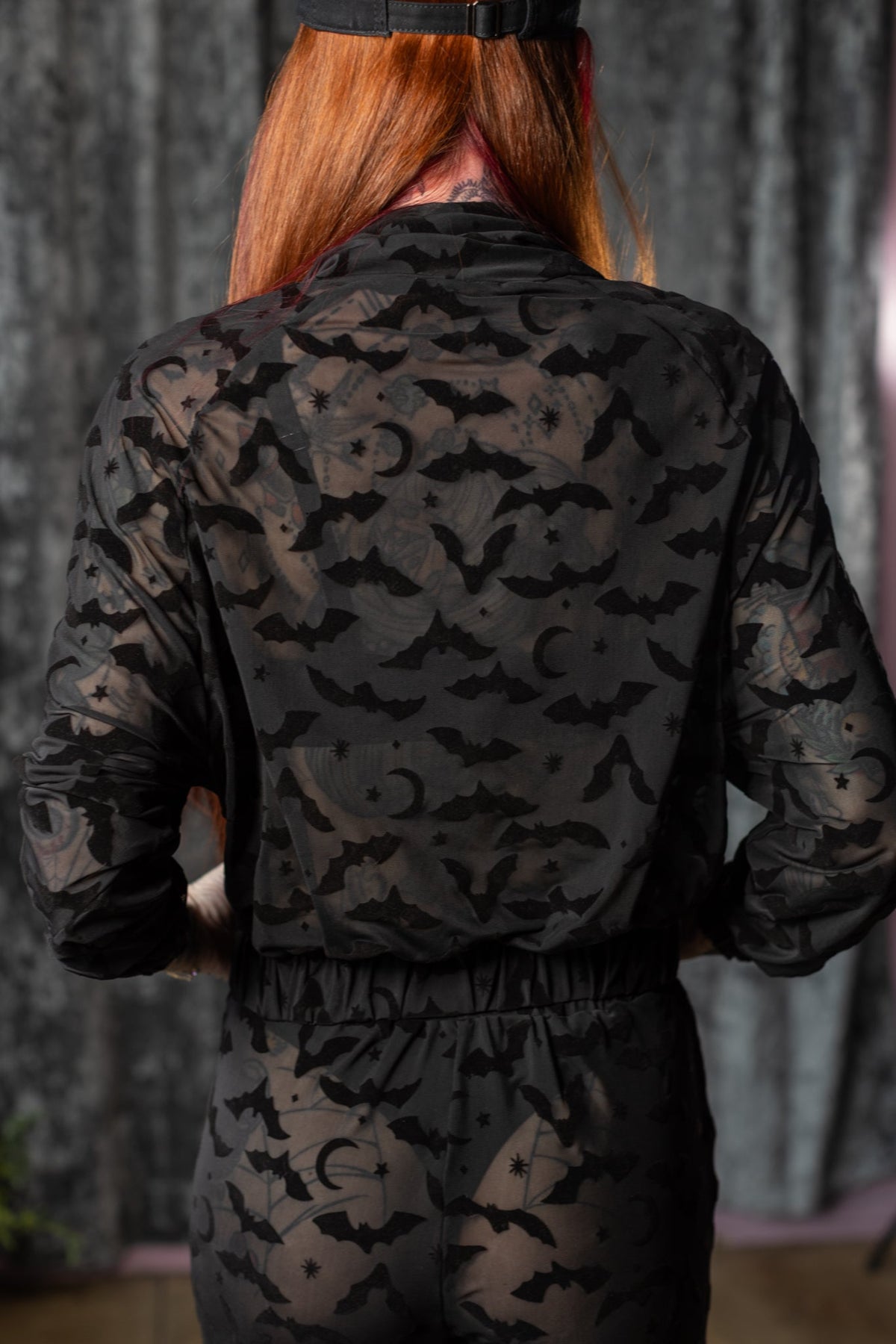 The SINFUL Track Suit Set - BATS - Sheer Velvet Flocked Bat Track Jacket & Jogger Set - READY TO SHIP