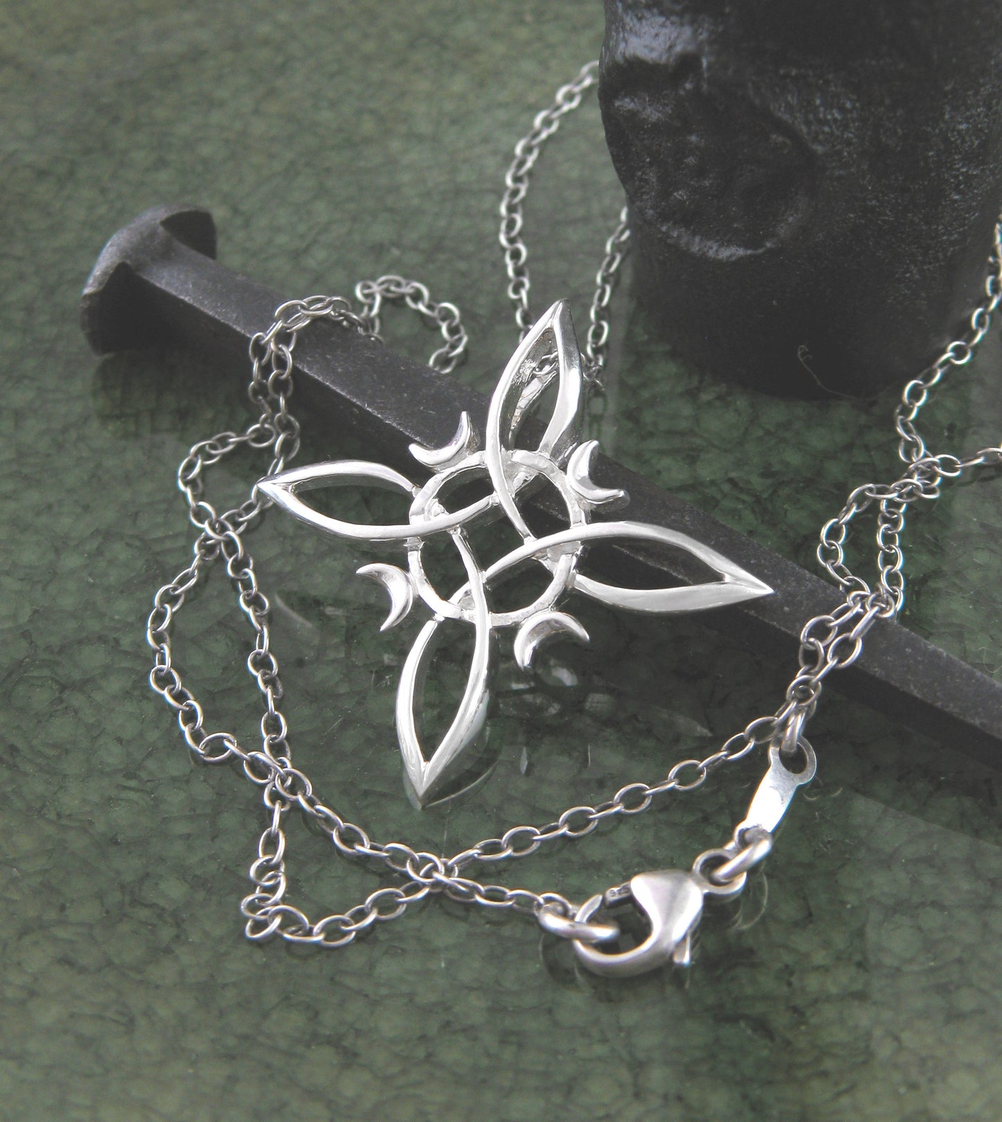 Witch's Knot with 4 Crescent Moons Pendant, Handmade