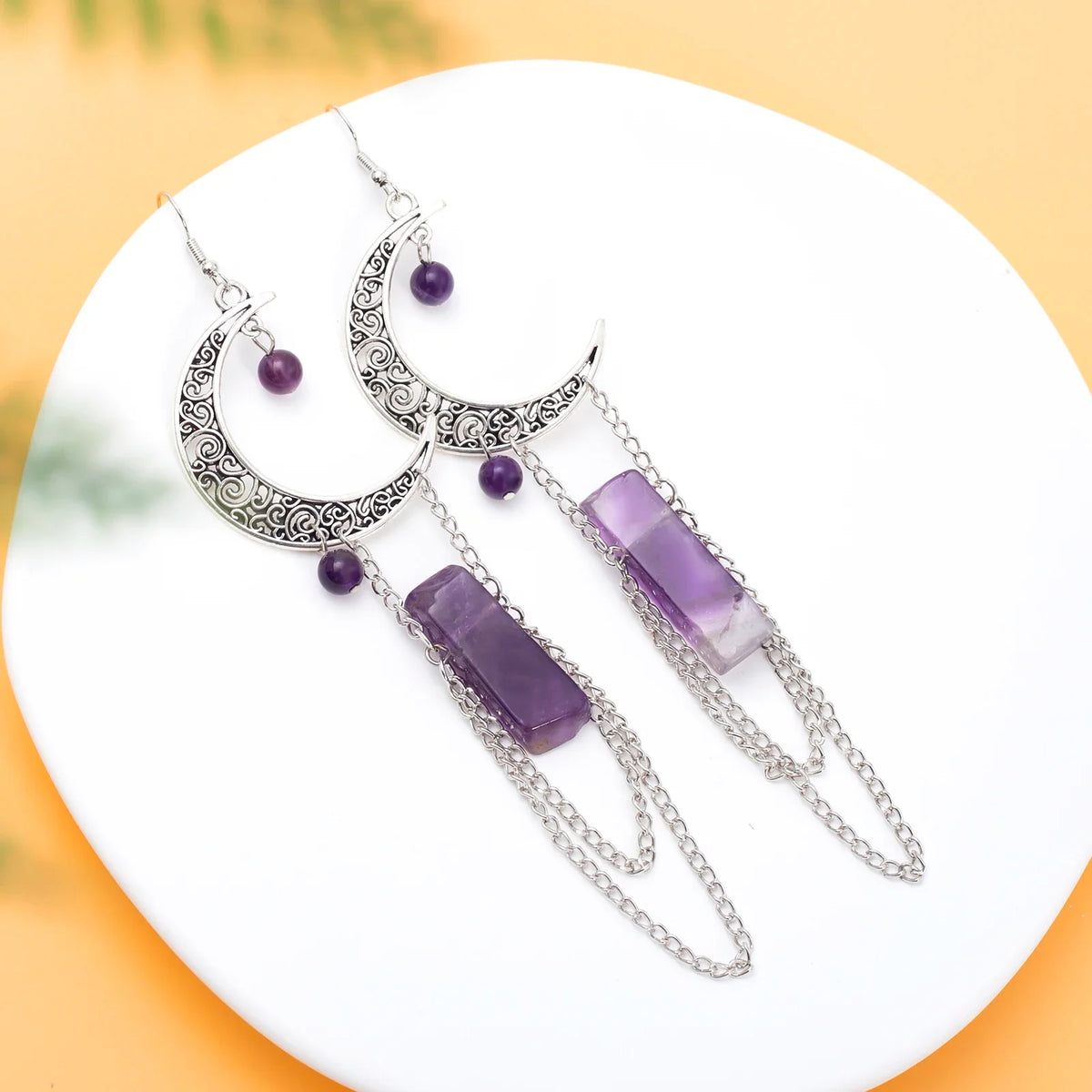 Amethyst Crescent Moon Earrings