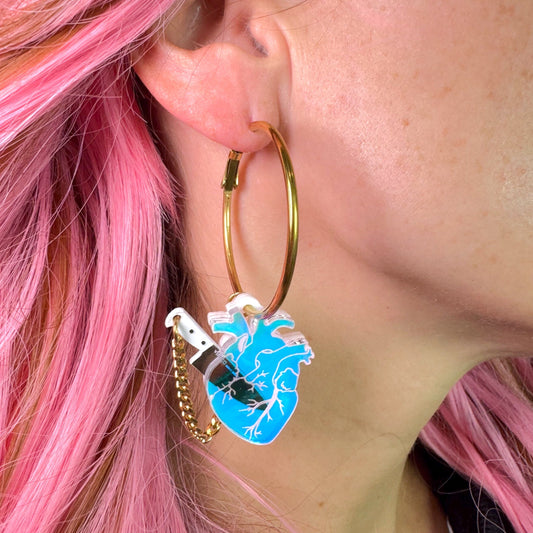 Last Chance! Chopped Heart Hoops - Dreamy Iridescent