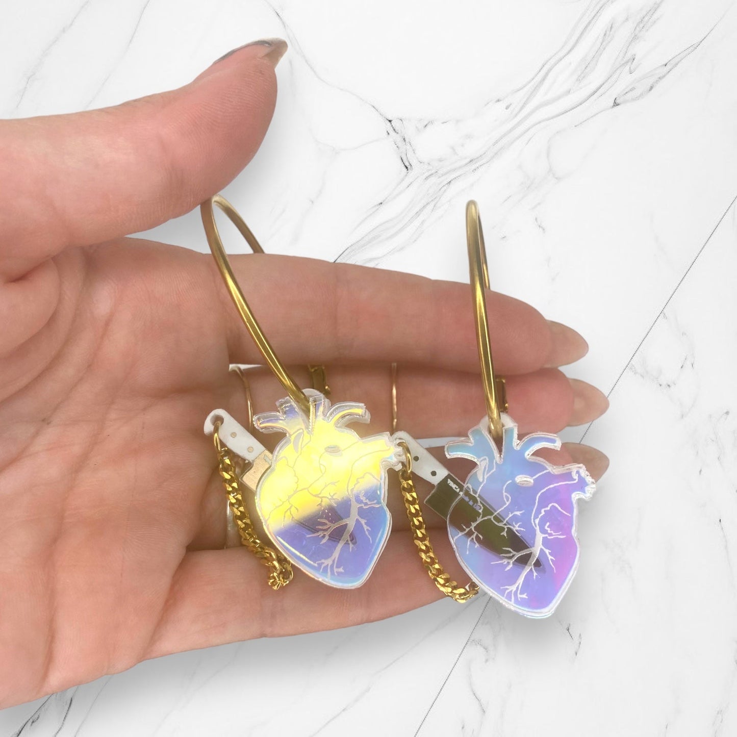 Last Chance! Chopped Heart Hoops - Dreamy Iridescent