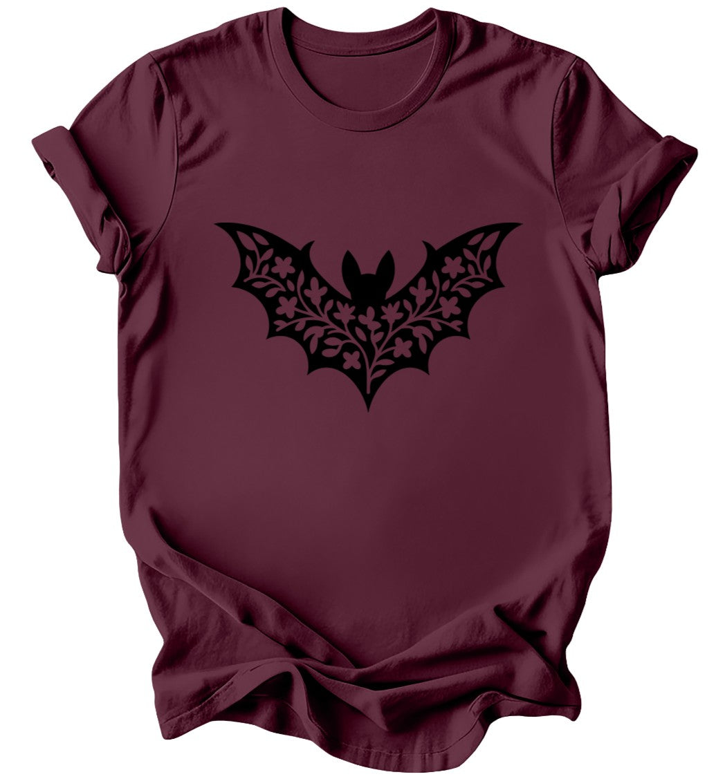 Floral Bat Silhouette - Burgundy or Emerald T-Shirt