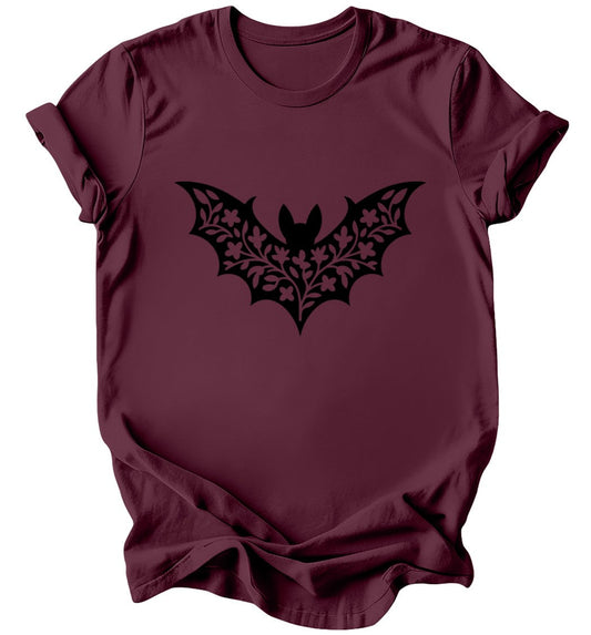 Floral Bat Silhouette - Burgundy or Emerald T-Shirt