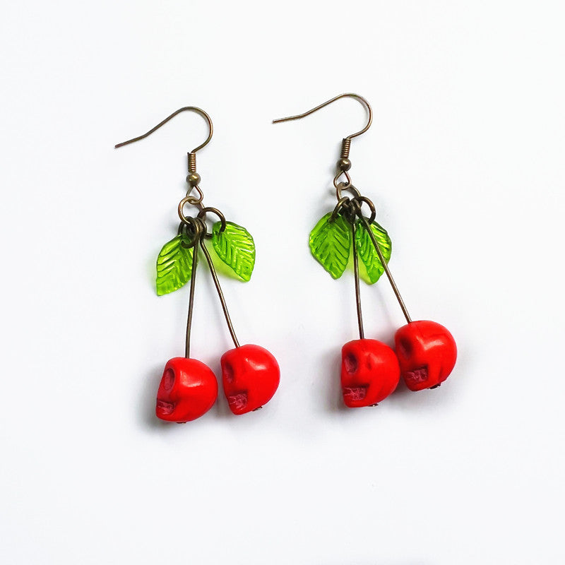 Blood Cherry Skull Earrings