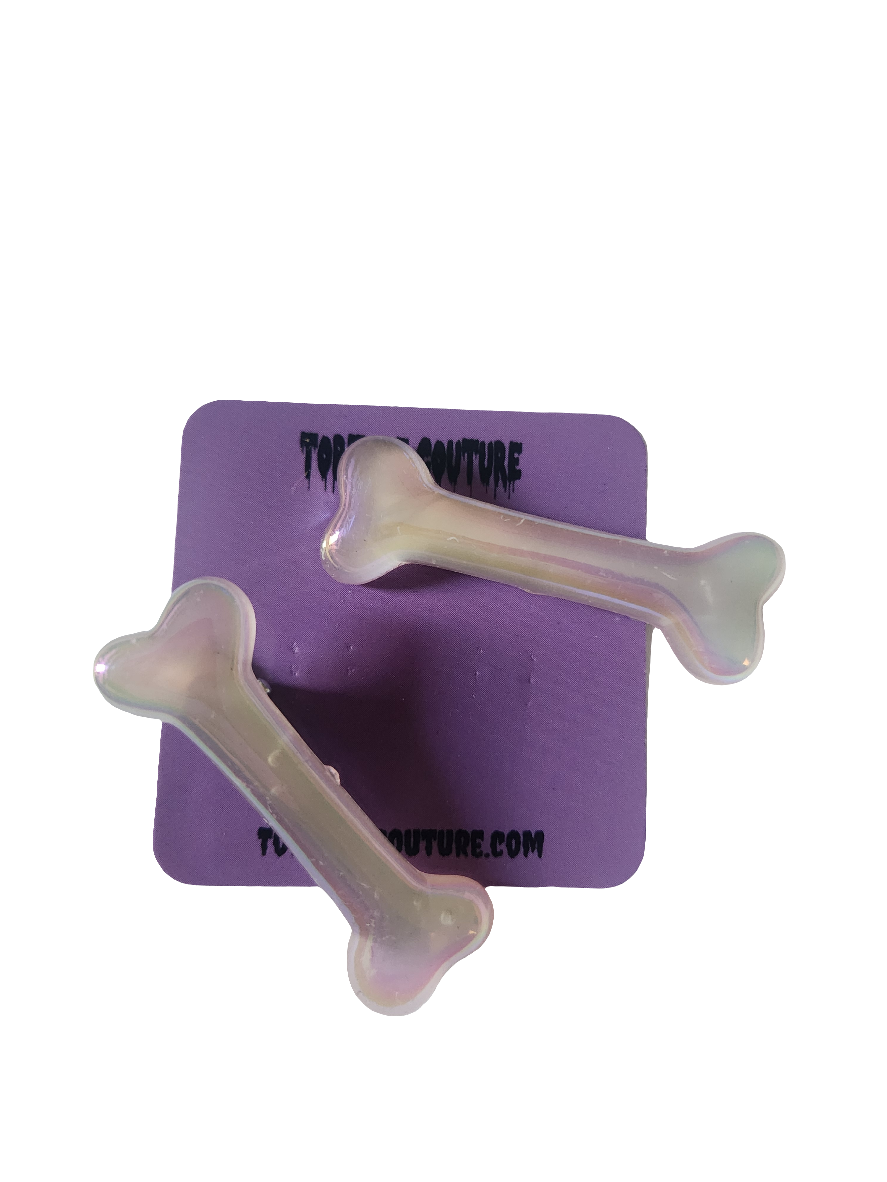 Iridescent Pink Bone Clips