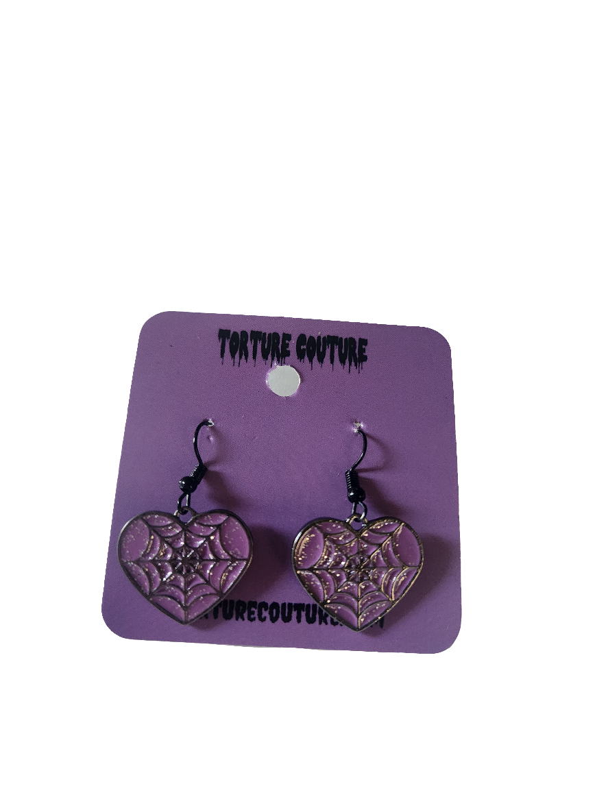 Glittery Heart Web Earrings