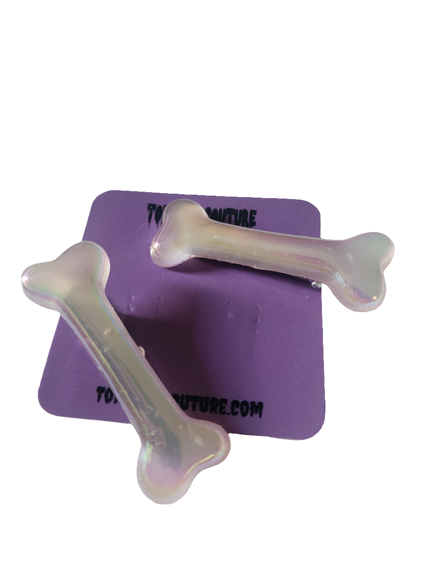 Iridescent Pink Bone Clips