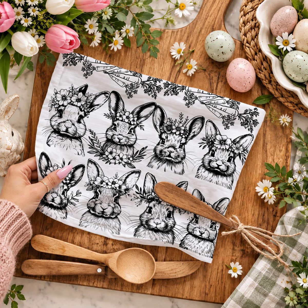 B&W Bunnies Towel