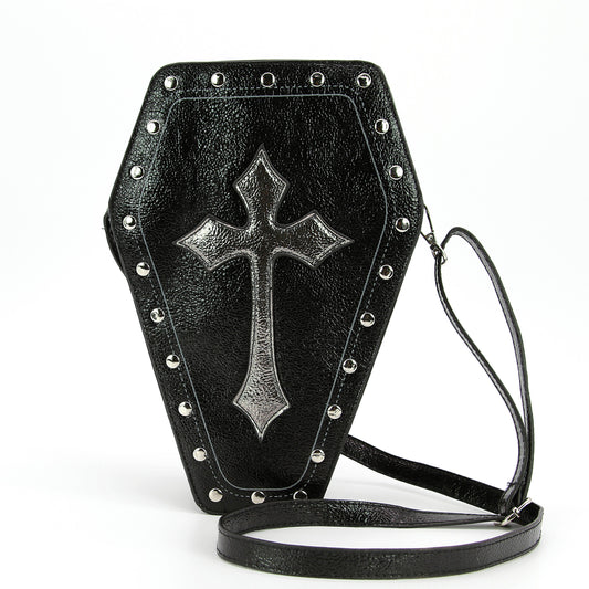 Metallic Cross Coffin Shaped Convertible Backpack Bag