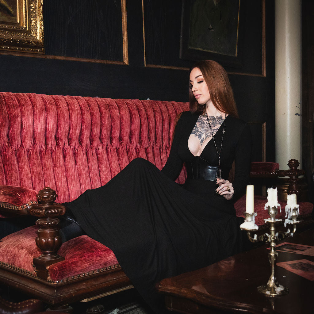 Blair - Jersey Maxi Dress with Vegan Leather Corset Waist - READY TO SHIP