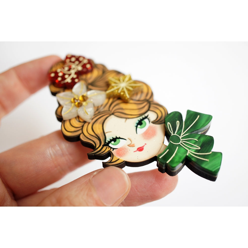 Christmas Blonde Hair Brooch with Earring Set by Laliblue