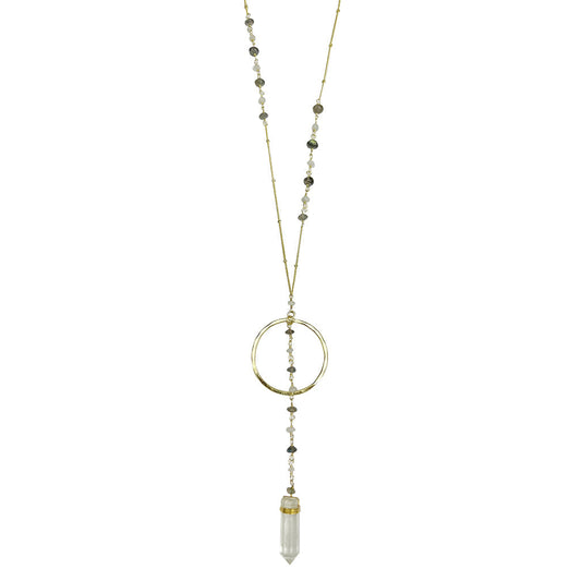 Clear Quartz Y Necklace Halo Crystal Pendant Gemstone Strand Layering