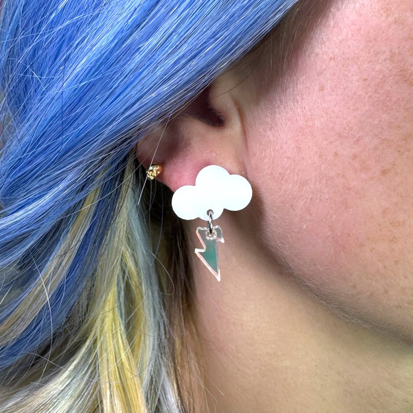 LAST CHANCE! Baby Rain Cloud Earrings - White/Iridescent