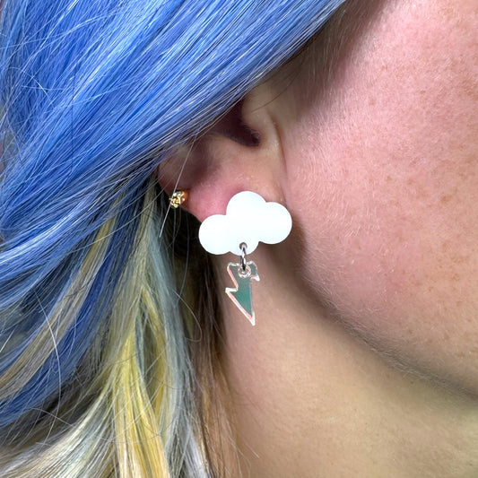 LAST CHANCE! Baby Rain Cloud Earrings - White/Iridescent