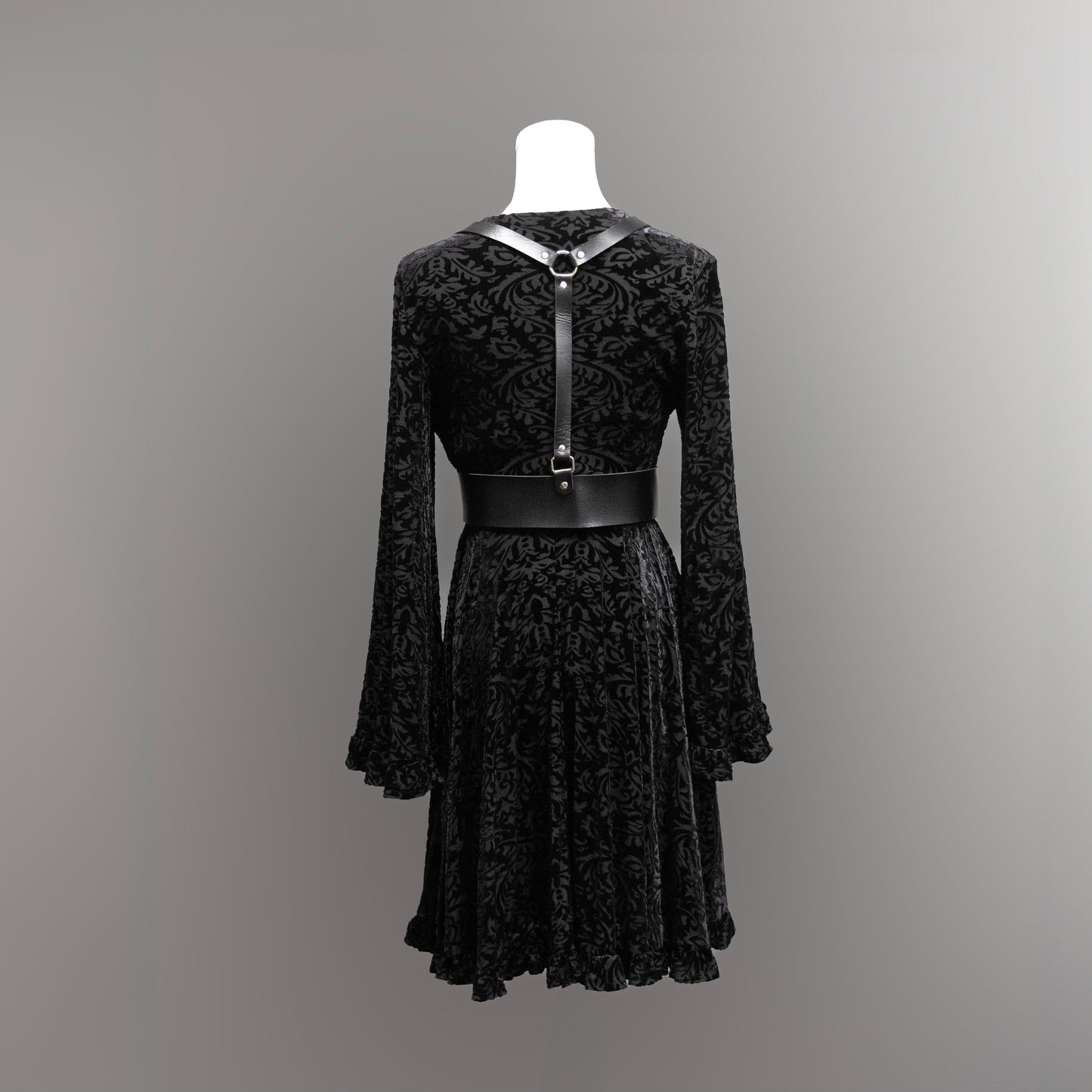 Nyx - Bell Sleeved Velvet Damask Dress with Harness - READY TO SHIP!