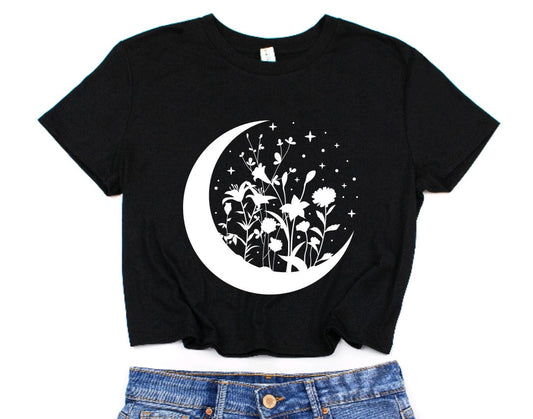 Floral Moon Cropped T-Shirt