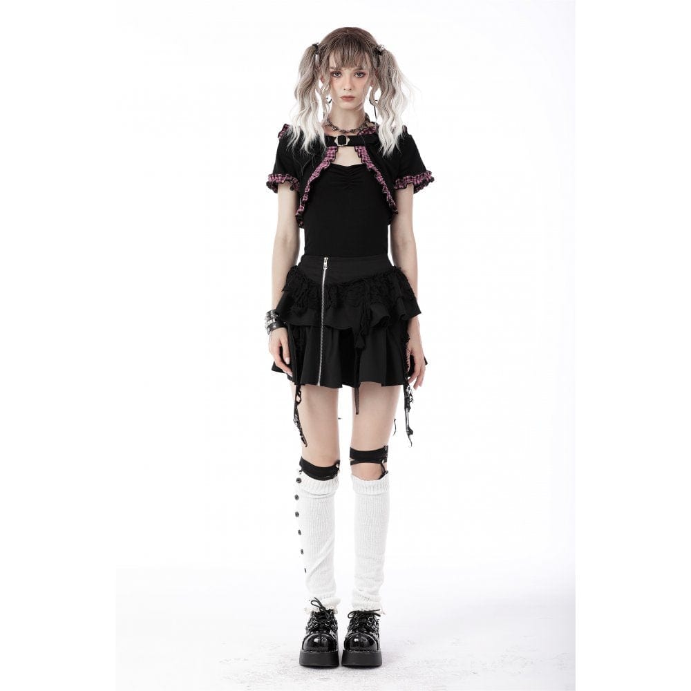 Pink Familiar Plaid Cat-Ear Cape