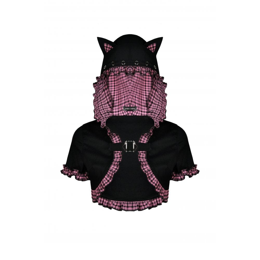 Pink Familiar Plaid Cat-Ear Cape