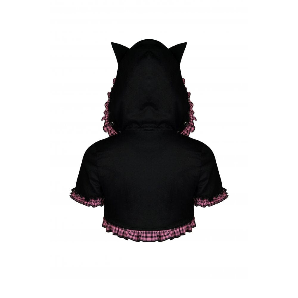 Pink Familiar Plaid Cat-Ear Cape