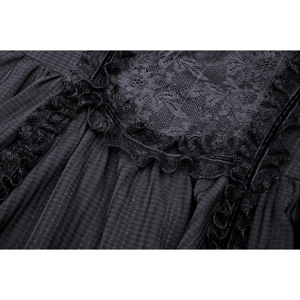 Porcelain Shadow Puff-Sleeve Lace Dress