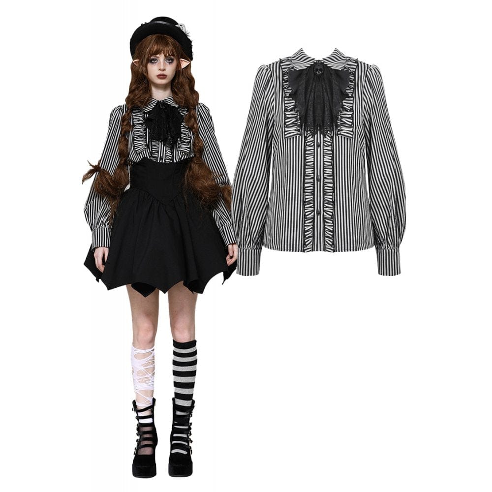 Mad Doll Striped Skull-Bow Shirt