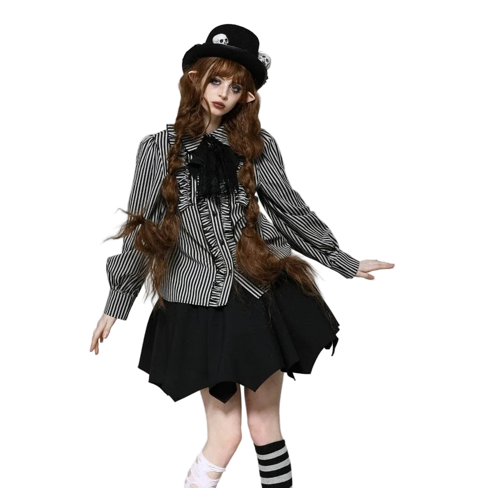 Mad Doll Striped Skull-Bow Shirt