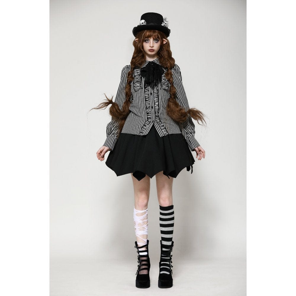 Mad Doll Striped Skull-Bow Shirt