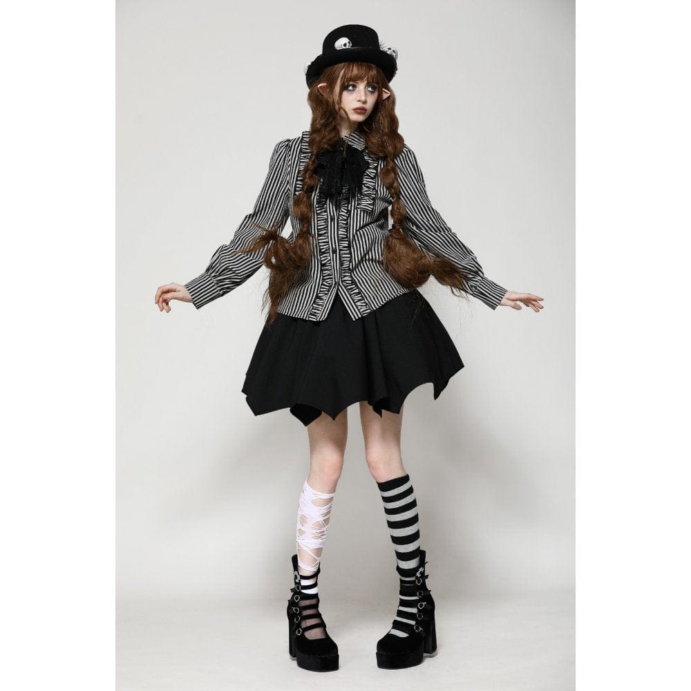 Mad Doll Striped Skull-Bow Shirt